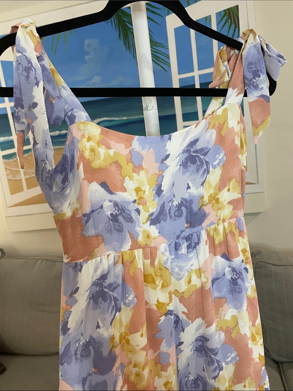 Hem & Thread Pastel Floral Tie-Shoulder Tiered Maxi Dress - Picture 5 of 8